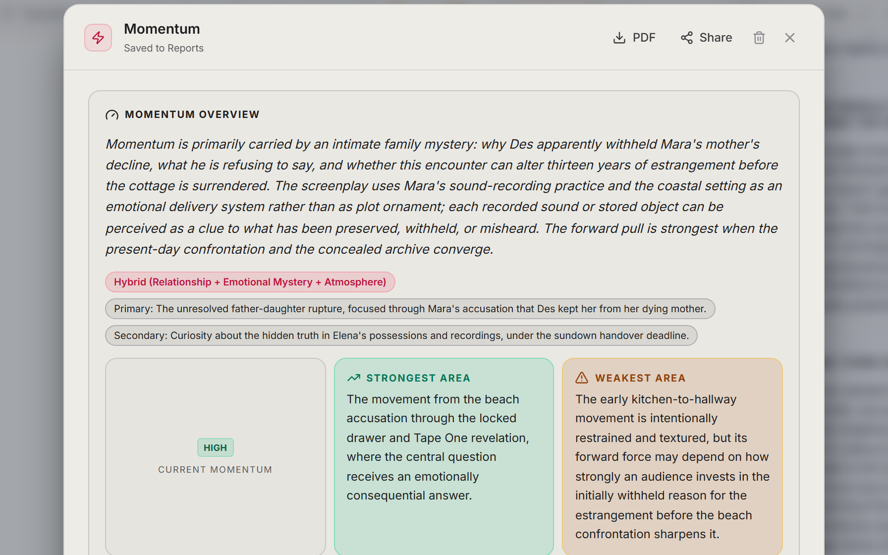 Momentum Analysis report mapping the script's narrative energy