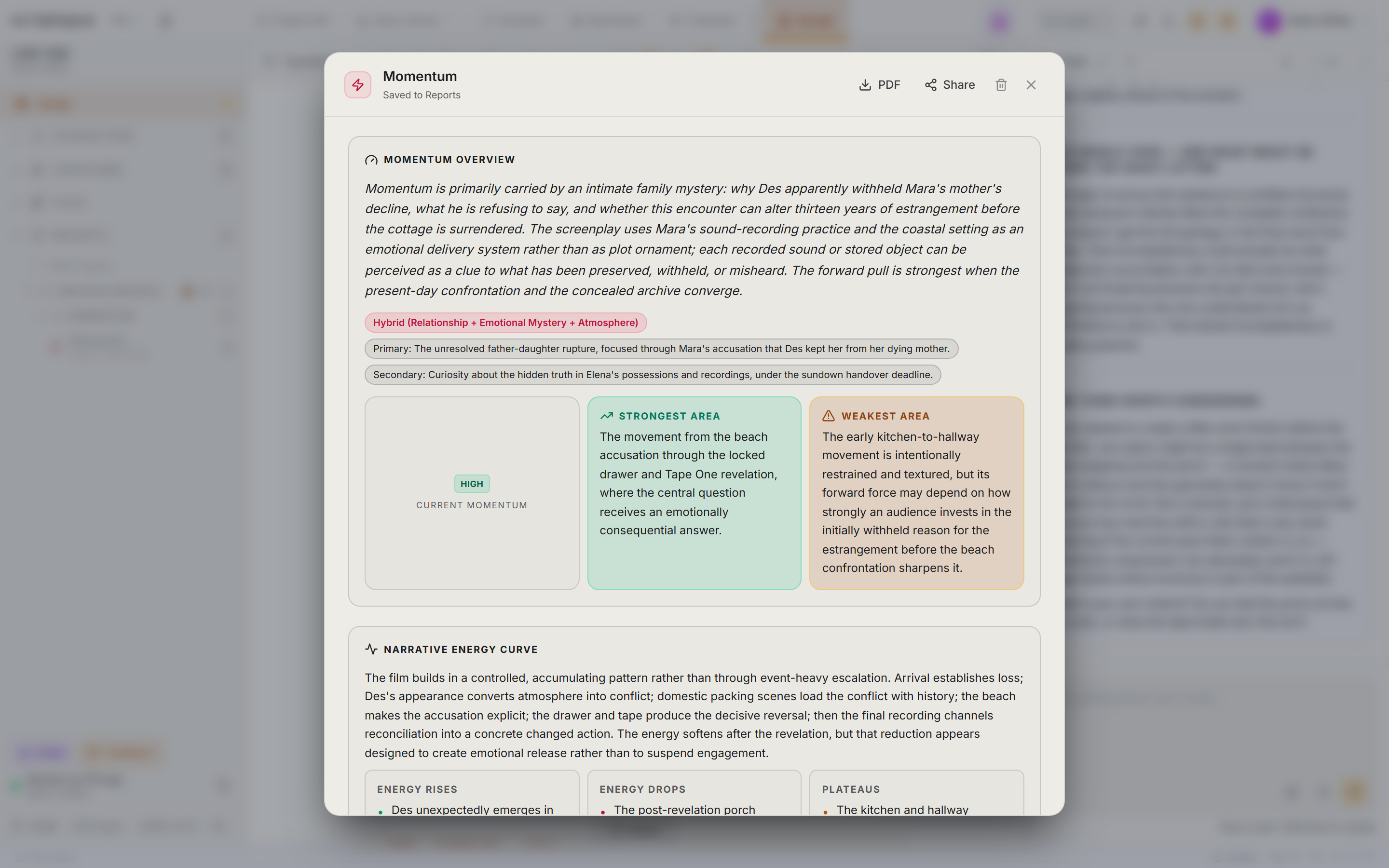 Momentum Analysis report mapping the script's narrative energy