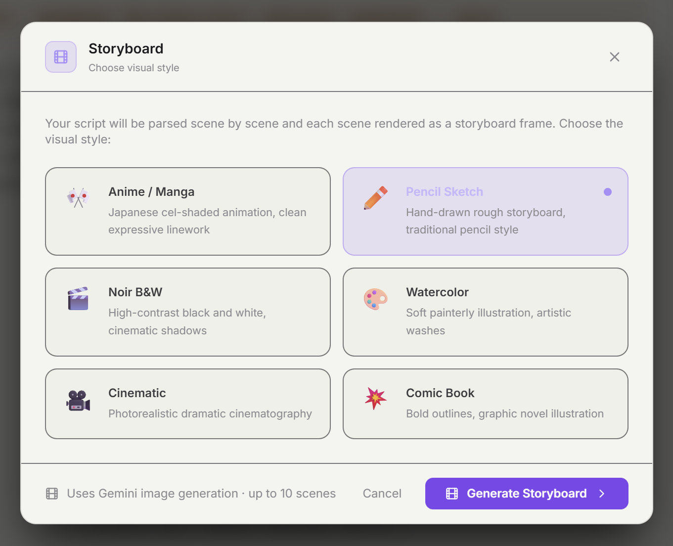 Storyboard visual-style picker